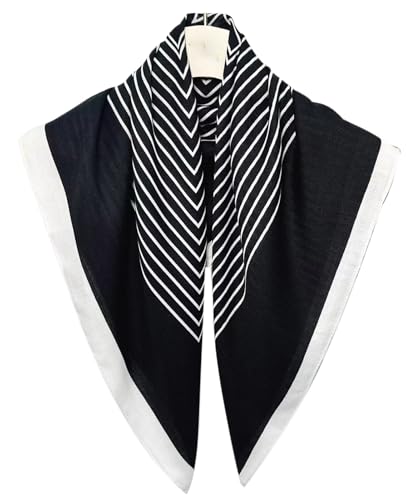 Hioyiwse Head Scarf For Women Hair Bandana 35" Large Square Satin Wrap Sleeping Neck Silk Satin Hair Scarves Lightweight - color: F1-black With White Stripes(35*35inch）