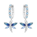925 Sterling Silver Dangle Earrings for Women, Butterfly&Bee Animals Design, Hypoallergenic Jewelry gifts - color: Colorful Dragonfly Earrings - Blue