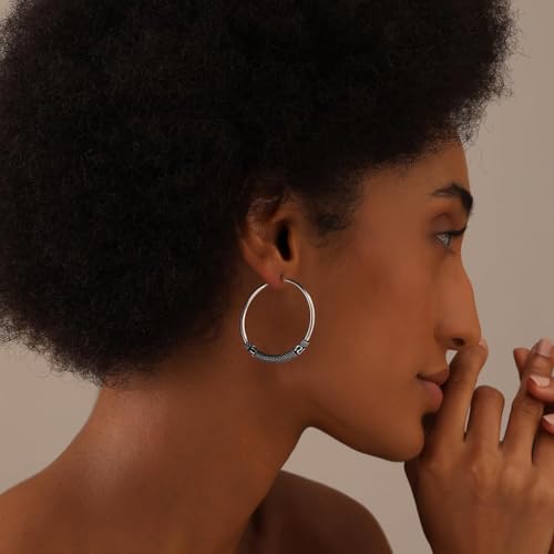 Charmsy 925 Sterling Silver Oxidized Balinese Hoop Earrings for Women | Lightweight Click Top Antique Oxidized Balinese Hoops Earring | Sise 30-60mm - color: Bali Hoop-50MM/1.96"