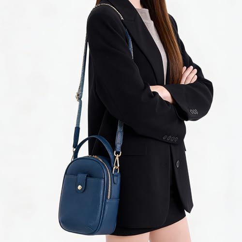 Vegan Leather Crossbody Bag for Women, Multi Compartment Lightweight Shoulder Purse, Casual Daily Crossbody Bag - color: Dark Blue