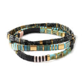 Tila Flat Square Stack Beaded Bracelets Set for Women Men, Boho 3Pcs Romantic Handmade Healing Gold Colorful Stretch Accessories Jewelry, Daily Vacation Party Holiday Friendship Gift - color: Green Black