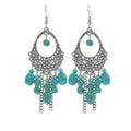 coadipress Bohemian Turquoise Beaded Tassel Earring for Women Ethnic Chandelier Boho Beads Earrings Hollow Out Turquoises Beaded Statement Earrings Ethnic Style Jewelry Gifts - color: Turquoise Tassel