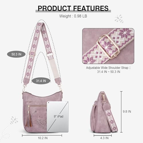 KITEVIUN Medium Crossbody Bags for Women Trendy, Women's Butterfly Shoulder Handbags with Tassel - color: 002-purple
