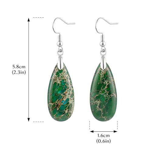 Stone Drop Earrings for Women Earrings Teardrop Jasper Stone Dangle Earrings - color: Green-Silvery Hook