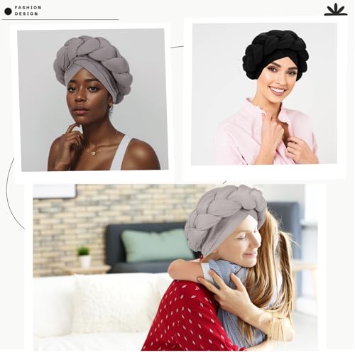 XEPST African Turban Head Wrap Big Braid Cross Turban Hat for Women, 2 Pieces Twisted Head Wraps Pre-Tied Stretchy Soft Chemo Headwear