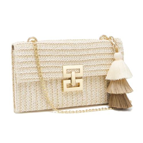 Small Straw Purse for Women Summer Clutch Purses Beach Woven Envelope Bag Raffia Shoulder,Straw Crossbody Bag boho - color: Buckle Beige