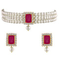 Aheli Ethnic Choker Necklace Earrings Wedding Bollywood Party Jewelry Set Gift for Women - color: Rani Pink 1