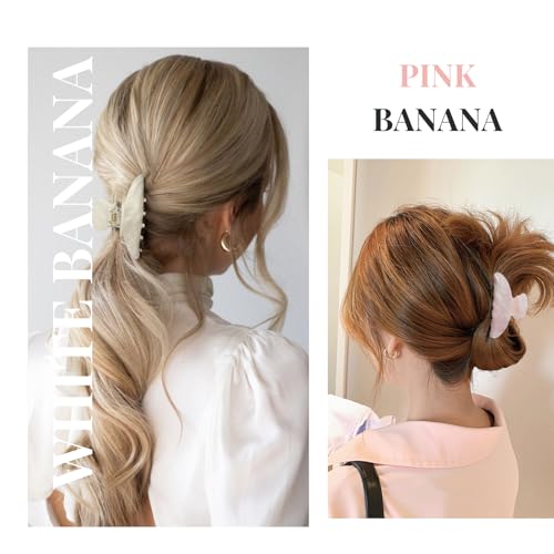 2PCS Pink and White Hair Clips for Women Girls – Kawaii Cut Medium Claw Clips, Trendy Handmade Look Acetate Hair Accessories for Thin Hair - color: Pink and White