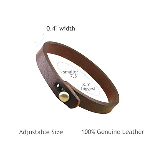 Mens Genuine Leather Bracelet - Handmade Adjustable Leather Cuff Bracelet punk Style leather wrap Wristband for Men - color: A-Brown