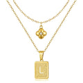 KELORIS PATH Layered Initial Necklaces for Women, 18K Gold Plated Stainless Steel Necklaces Set with Dainty Four Leaf Clover Square Cutout Letter Pendant, Fashion Jewelry for Gifts - style: L Letter