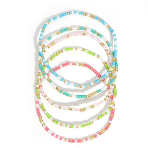 14K Gold Plated Beaded Bracelets Stack Set for Women,Stretch Boho Colorful Beads Ball Jewelry Friendship Summer Trendy - color: Blue