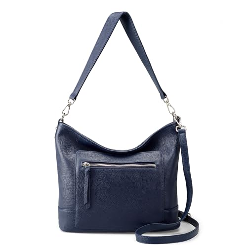 befen Genuine Leather Crossbody Hobo Purse for Women Soft Lightweight Leather Handbags with 2 Removable Straps - color: M-navy Blue