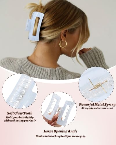 4Pcs Large Acrylic Hair Claw Clips, Nonslip Cute Hair Clips for Thick Hair and Long Hair, Rectangle Marble Claw Clips Hair Accessories for Women and Girls - color: White + Purple + Pink + Blue