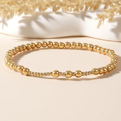 14K Gold Plated Beaded Bracelets Stack Set for Women,Stretch Boho Colorful Beads Ball Jewelry Friendship Summer Trendy - color: Gold