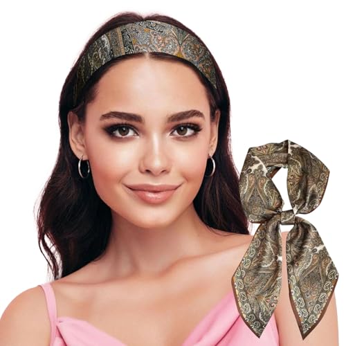 Sumolux Head Hair Scarf for Women Neck Purse Bag Handbags Scarf Like Silk - color: Khaki Cashew
