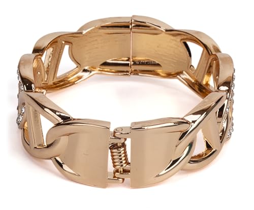 SPUNKYsoul Chain Link Buckle With Rhinestones Cuff Bracelet in Gold, Silver Rose Gold and Gun Metal for Women - style: Gold Oval with Line and Rhinestones