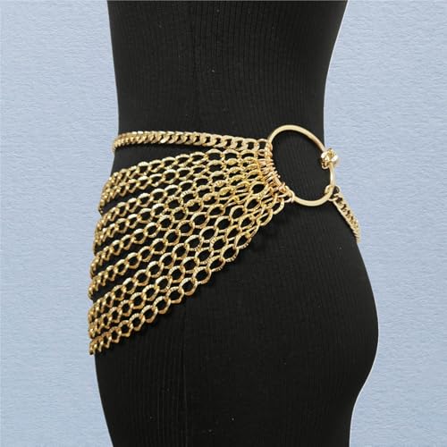THREEBOY Women Apparel Belts Fashion Sexy Multilayer Metal Pearl Waist Chain Belt - color: Gold