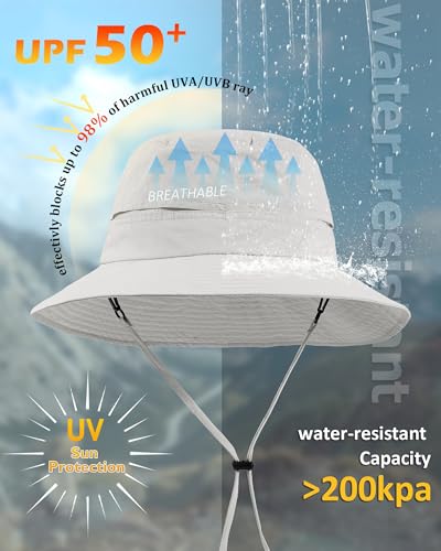 Womens Ponytail Sun Hat Packable UPF50+ Waterproof Bucket Hat Hiking Fishing Safari Hat Foldable Beach Hat - color: Griege