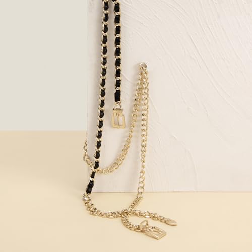 YooAi Chain Belts Leather Waist Belt for Women Layered Metal Chain Belt - size: M/L: fits waist from 31"-40", style: Gold Dangle