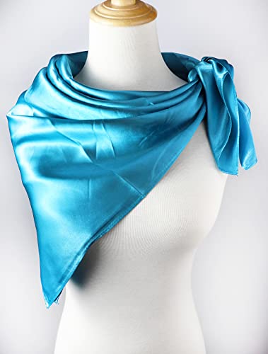 vabovin Satin Head Scarf for Women Solid Color, 35×35 in | Silk Feel Neckerchief, Hair Scarf, Fashion Bandana, Headscarf, Headband, Hair Wrap Sleeping, Daily Fashion Styling - color: 221 Blue