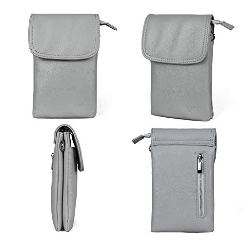 befen Genuine Leather Small Crossbody Bags for Women Cell Phone Bag Cross Body Purses,Silver Zipper - color: Light Gray