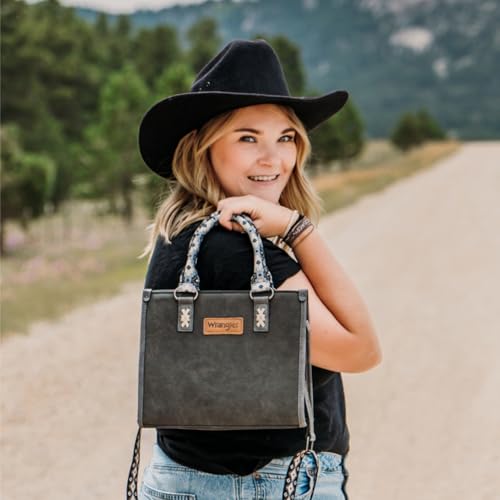 Montana West Wrangler Tote Bag for Women Aztec Western Retro Purse Top Handle Handbags - color: A-aztec-dark Black