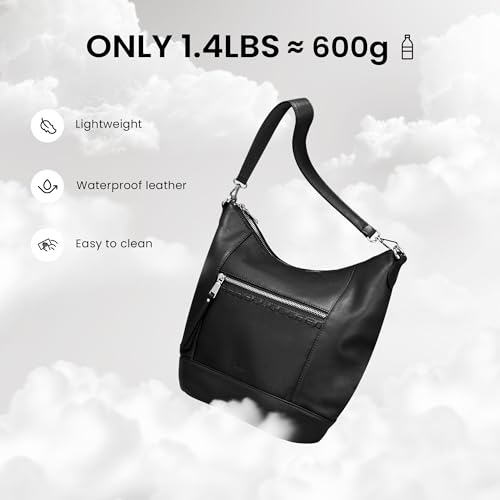 befen Genuine Leather Crossbody Hobo Purse for Women Soft Lightweight Leather Handbags with 2 Removable Straps - color: Black