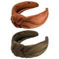 VELSCRUN 2 Pack Satin Wide Knotted Headbands - Brown Elastic Turbans, Non-Slip Silk Hair Styling Accessories for Women, Sisters, Girls, Gifts - color: Brown,Khaki