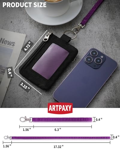 Artpaxy Minimalist Wallet For Mens Womens, Keychain RFID Blocking Zipper Small Wallet with ID Window 2 Lanyards,Water Resistant Travel Cash Card Coin Case Boys Girls - color: Purple Black, style: Casual