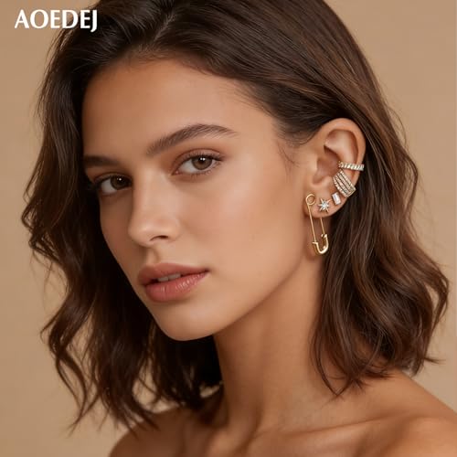 Aoedej Safety Pin Earrings for Women Men Stainless Steel Punk Paperclip Cartilage Hoop Earrings Industrial Tragus Helix Piercing Jewellery - color: Gold, size: 38mm