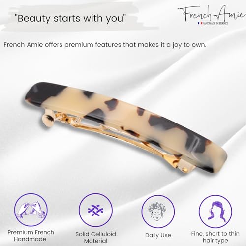 French Amie Small 2 1/4 inch Celluloid Handmade Hair Barrette No Slip Grip Durable Styling Women Hair Accessories Hair Clip for Girls, Made in France(White Tokyo) - color: White Tokyo