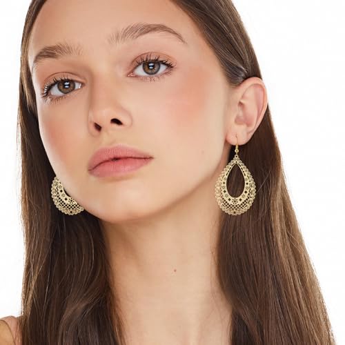 Teardrop Earrings for Women – Intricate Filigree Drop Earrings with Openwork Design, Elegant Dangle Earrings Lightweight Boho Jewelry for Everyday & Special Occasions - Gold & Silver