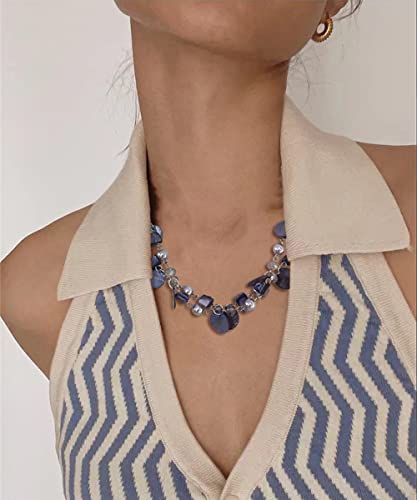 Noessla Layered Beaded Chunky Necklace for Women Boho Two-color Shell Statement Necklace Fashion Collar Costume Jewelry Gifts for Mum - color: 14-Purple