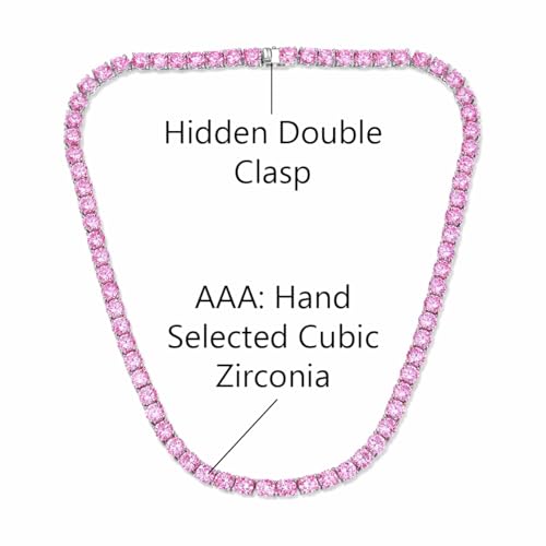 Savlano 18K Gold Plated Cubic Zirconia Round 4.5MM Classic Tennis 18 Inches Chain Necklace For Women & Men Comes With a Gift Box - color: White Gold-Pink CZ