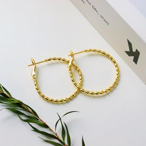 ToHeart Gold Silver Beaded Hoop Earrings with Delicate Textures Elegant Daily Wear Birthday Gift - style: Gold