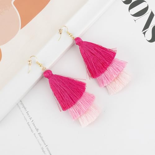 Earrings for Women Dangling, Layered Tassel Earrings Fringe Earrings Bohemian Studs Drop Earrings - color: Light Pink