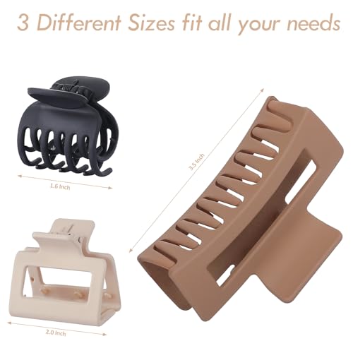 CHANDAT Medium Claw Hair Clips Set for Women - 3 Styles, 9 pcs Rectangle Clips for Thick Hair, Square Clips for Thin Hair - Brown - color: Brown