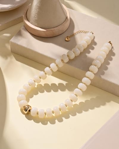 Chunky Beaded Statement Necklace for Women Trendy Colorful Boho Resin Bead Choker Necklaces Summer Handmade Jewelry Gifts Accessories - color: White -1