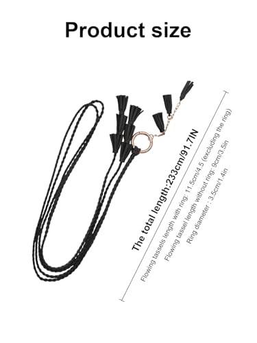 TeeYee Women Girls Multi Colors Braided Waist Tie Belt/Rope/Chain with Tassel Fringe Wrap Cloth Belts for Ladies Dress Pants - color: 286black