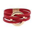 Fuqimanman2020 Circle Charm Leather Wrap Bracelet Boho Handmade Layered Cuff Bracelets for Women Teen Bohemian Multi Strand Bangle Bracelets Holiday Jewelry - color: red
