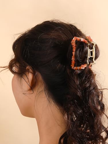 MINACHI Boho Hair Claw with Carnelian Stone Chips, Handmade Gold Tone Hair Clip for Women - color: Hair Claws AIR.003