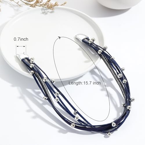 VIBILIA Boho Leather Wrap Bracelets for Women Multi-Layer Bracelets with Strong Clasp Jewelry for Women - color: 07-Beads-Blue