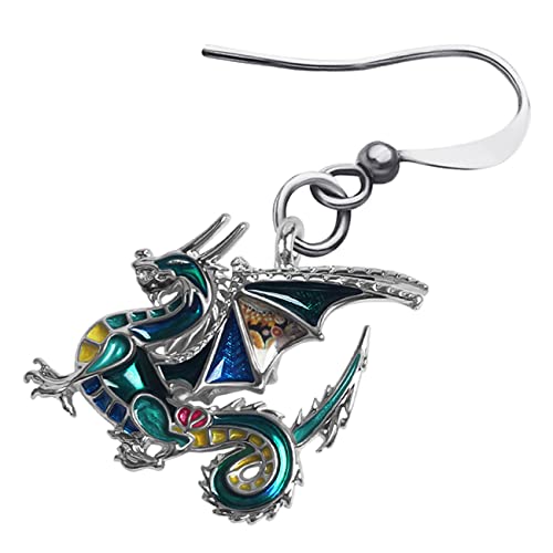 Enamel Alloy Dinosaur Fantasy Dragon Earrings Drop Dangle Unique Animal Jewelry For Women Dragons Gifts - color: Green