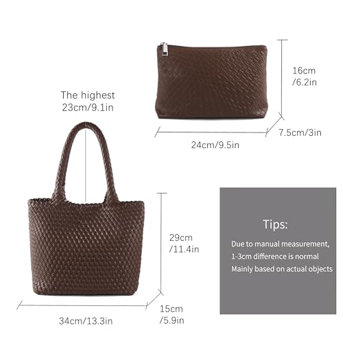 Hand Woven Bag Tote BagS For Women Top Handle Shoulder Vegan Leather Large Travel Beach Hobo Handbag - color: Coffee