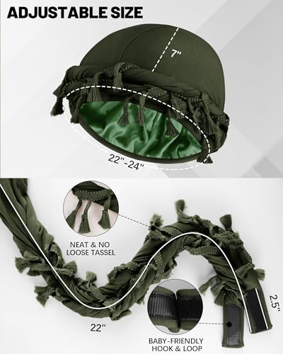 Ababalaya Adjustable Satin Lined Halo Turban Durag for Men &Women Twisted Tassel Head Wraps - color: Green
