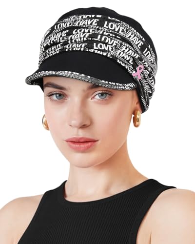 Chemo Headwear Viscose Newsboy Cap for Women Summer Hats - color: Black Have Love