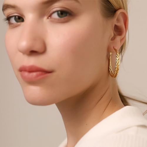 Senteria Silver Hoop Earrings for Women Hypoallergenic 925 Sterling Silver Post Hoop Earrings Lightweight Large Hoops Earring Thick Twisted Silver Hoops 30/40/50MM - color: 50MM Gold