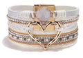 Long tiantian Leather Bracelets for Women Warp Bracelet Stackable Boho Layered Bracelet Chunky Heart Trendy Birthday Gifts for Her - color: A7:Bracelet for Women(White)