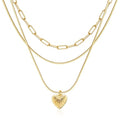 6PCS Layered Gold Necklaces for Women Trendy, 18K Gold Plated Cross Pendant Necklace Set, Vintage Chunky Gold Necklace Stack for Women Jewelry Gifts - style: 3PCS Layered Heart Necklace