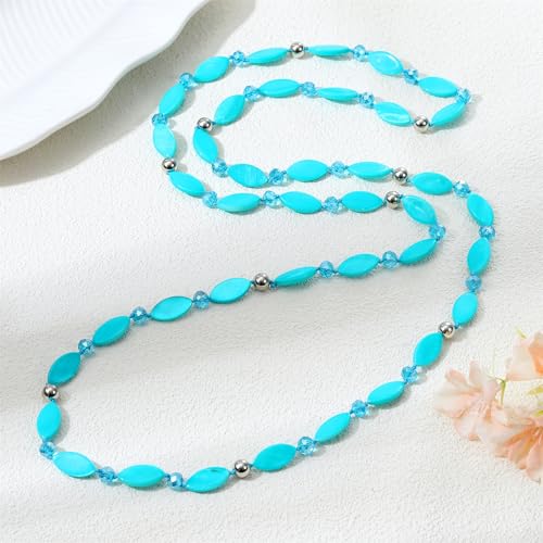 Long 48" Beaded Necklace for Women Boho Knot Strand Chunky Shell Crystal Beads Fashion Costume Jewelry for Gifts - color: Turquoise